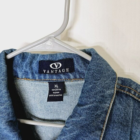 Gm Vantage Men's Denim Jacket 2XL Vintage Blue Jean Button Up Cotton Pockets Has - Picture 4 of 14